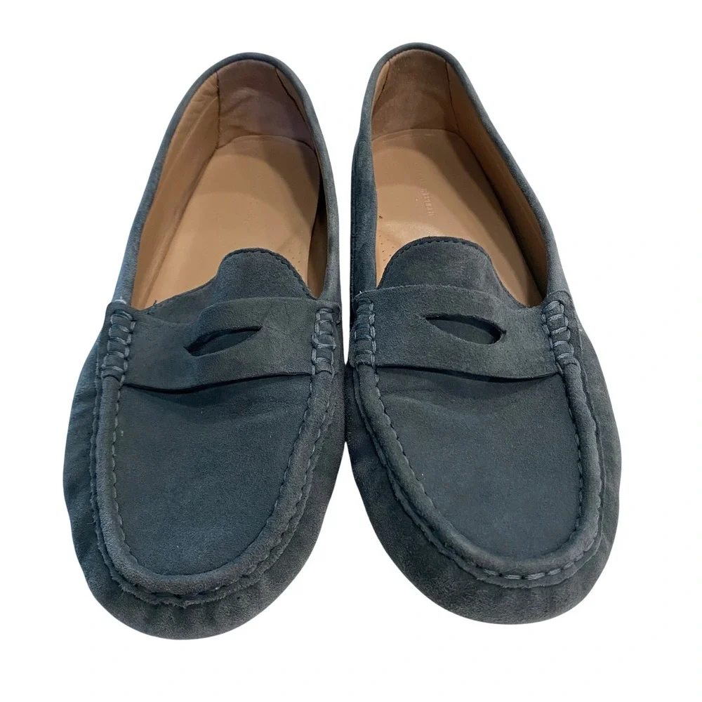 Banana Republic Mens Navy Blue Suede Penny Loafer Driving Shoes Moc Toe Size 11